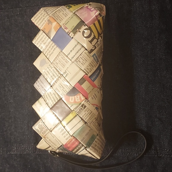 Handbags - Wristlet Clutch recycled newspaper woven eco clutch bag with strap